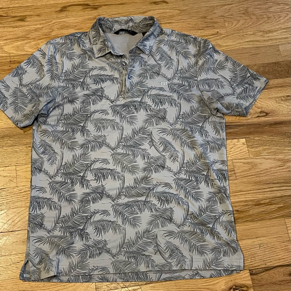 Travis Mathew Gray Leaf Print Polo Shirt - Picture 4 of 9